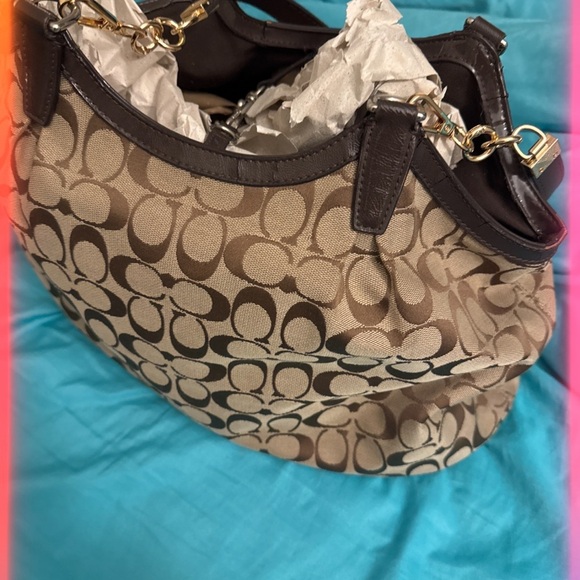 Coach Signature Jacquard Shoulder Bag with Leather Trim - Picture 2 of 5